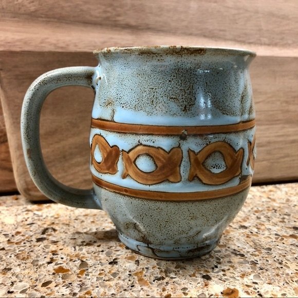Vintage Japan Speckled Drip Glaze Ceramic Coffee Mug Set of 4 Blue Copper - Picture 4 of 8